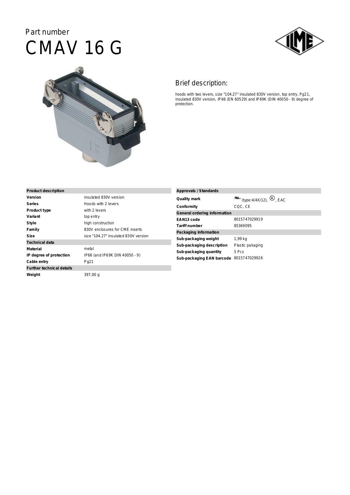 ILME CMAV-16G Data Sheet