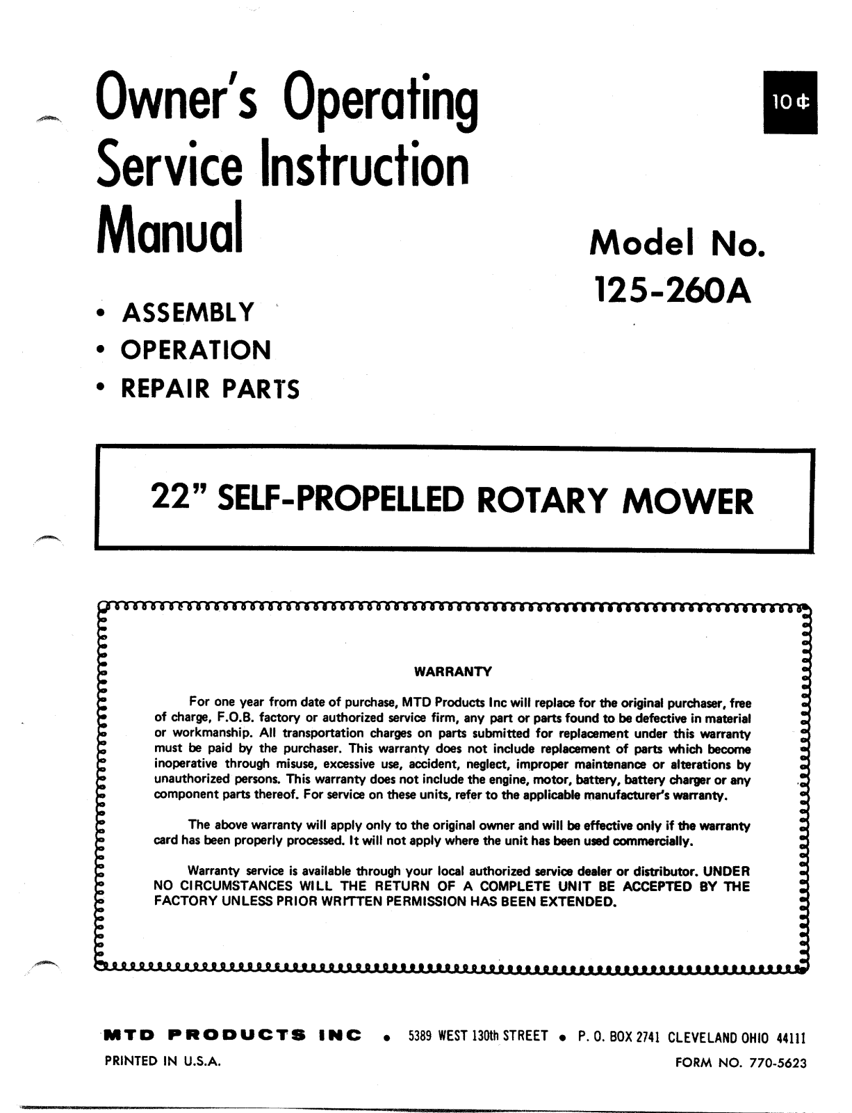 MTD 125-260A User Manual