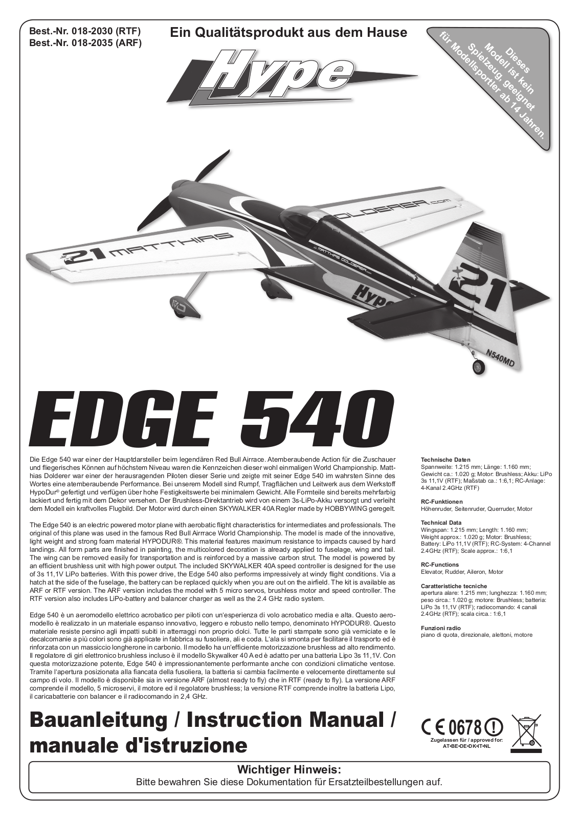 Hype 018-2030, 018-2035, EDGE 540 User guide