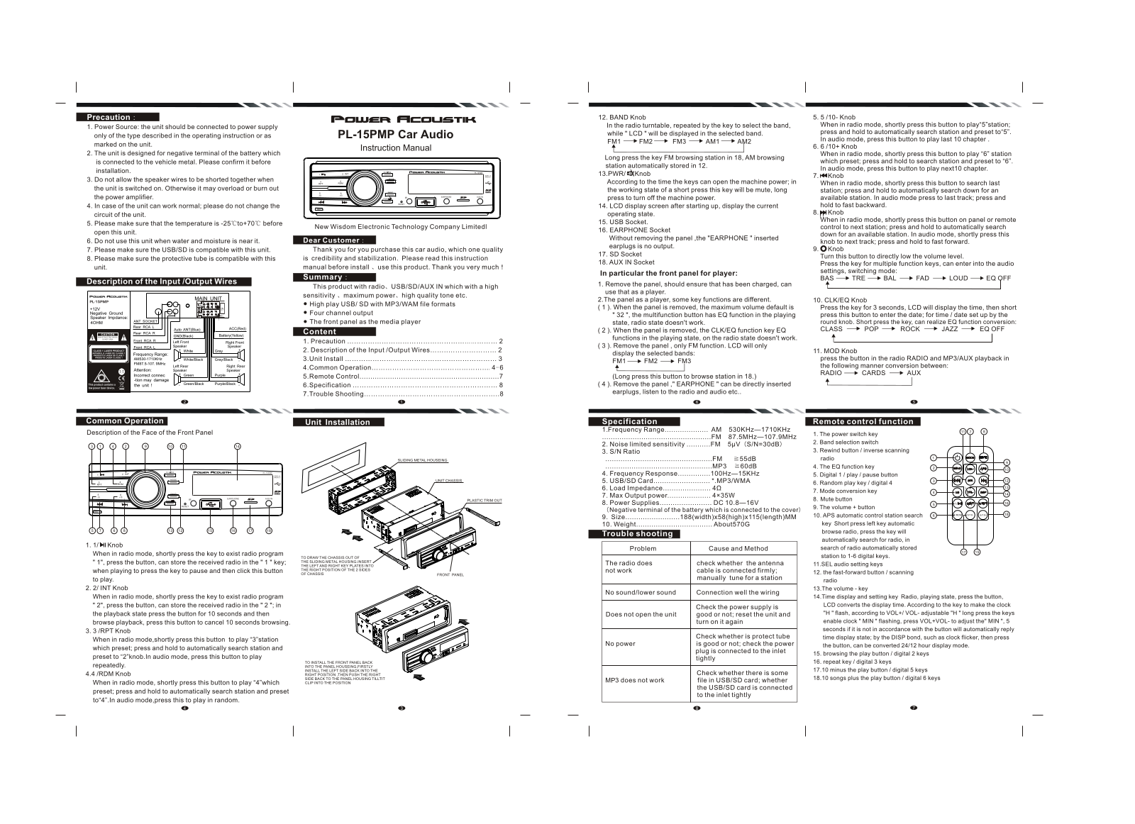 Power Acoustik PL-15PMP User Manual