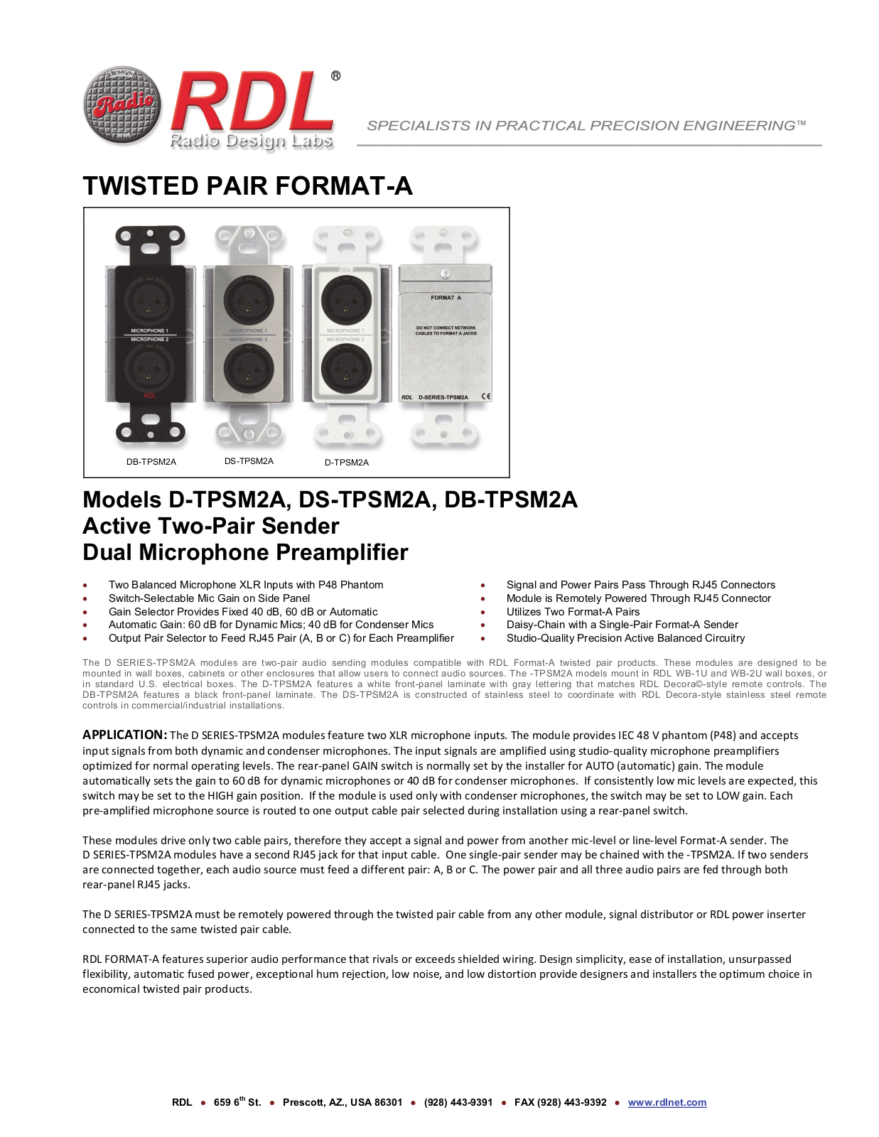 RDL DB-TPSM2A, D-TPSM2A Datasheet