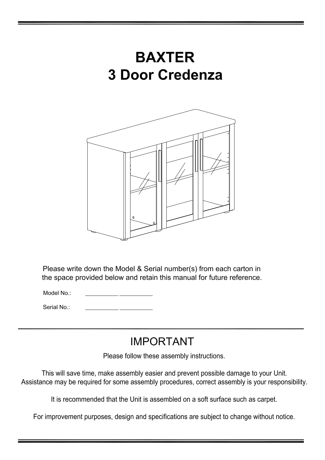 Freedom Baxter Credenza 3 Door Assembly Instruction