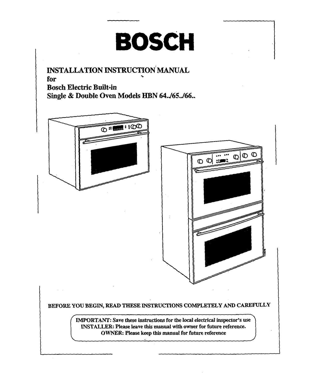 Bosch HBN656AUC, HBN646AUC/01, HBN645AUC/01, HBN642AUC/01 Installation Guide