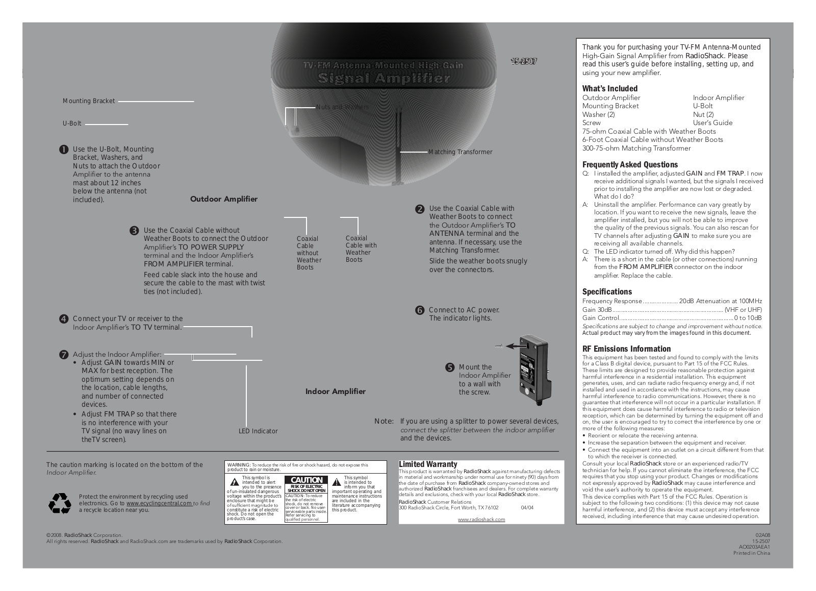 Radio Shack 15-2507 User Manual