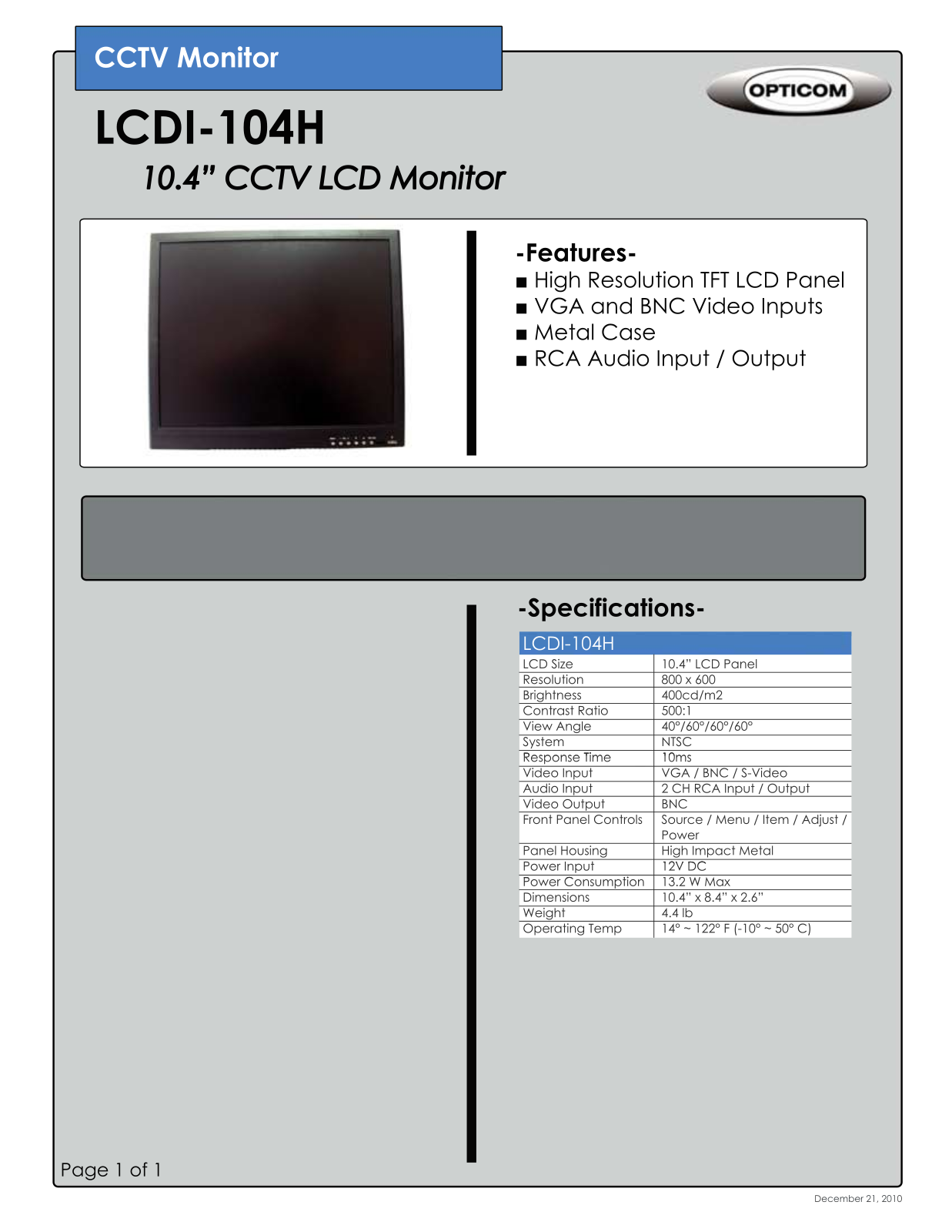 Opticom LCDI-104H DATASHEET