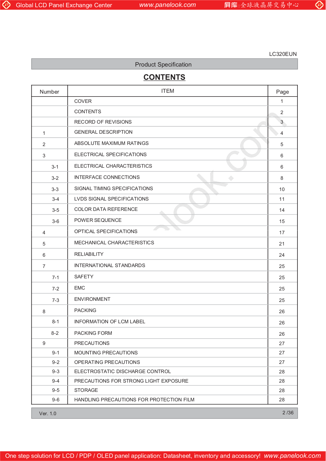 LG Display LC320EUN-SDV2 Specification