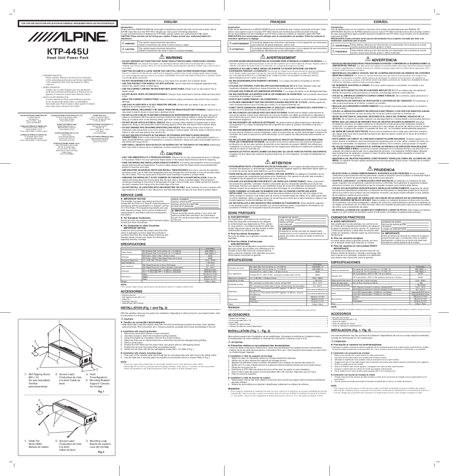 Alpine KTP-445U Owner's Manual