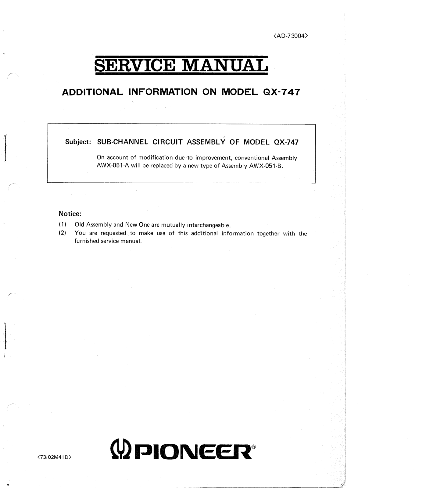 Pioneer QX-747 Service manual