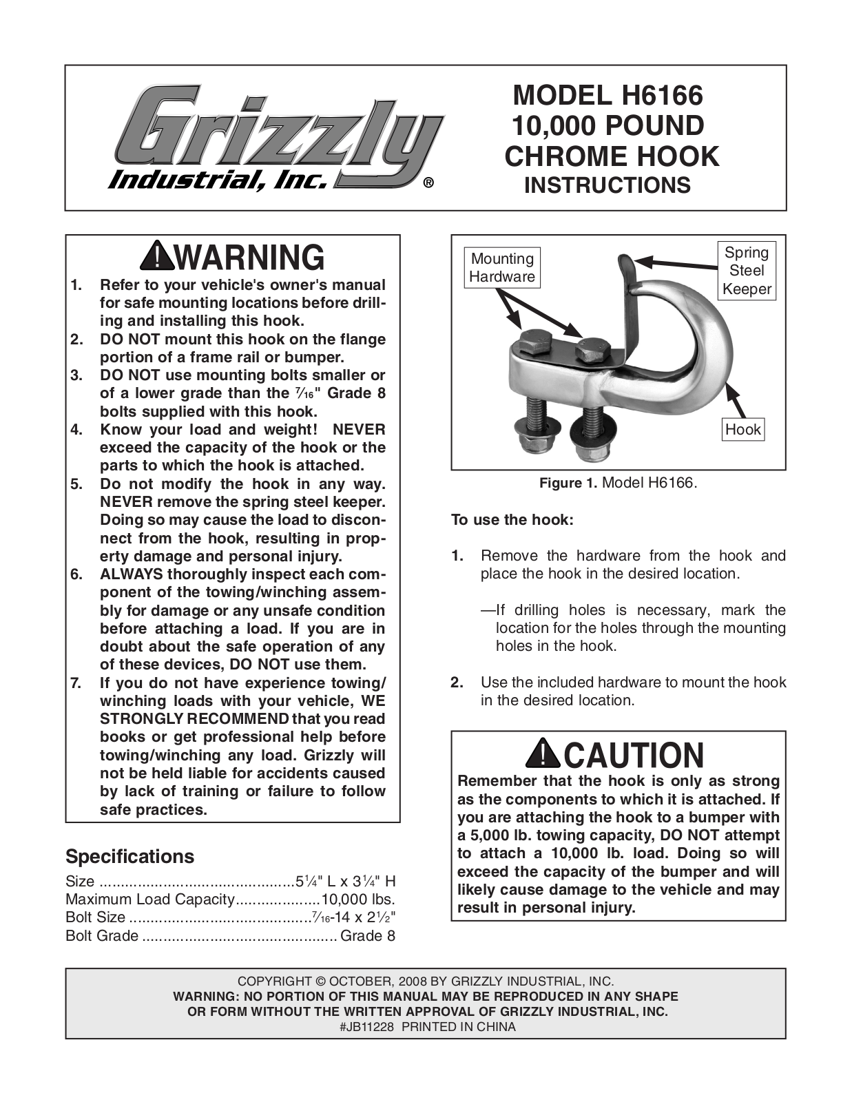 Grizzly H6166 User Manual