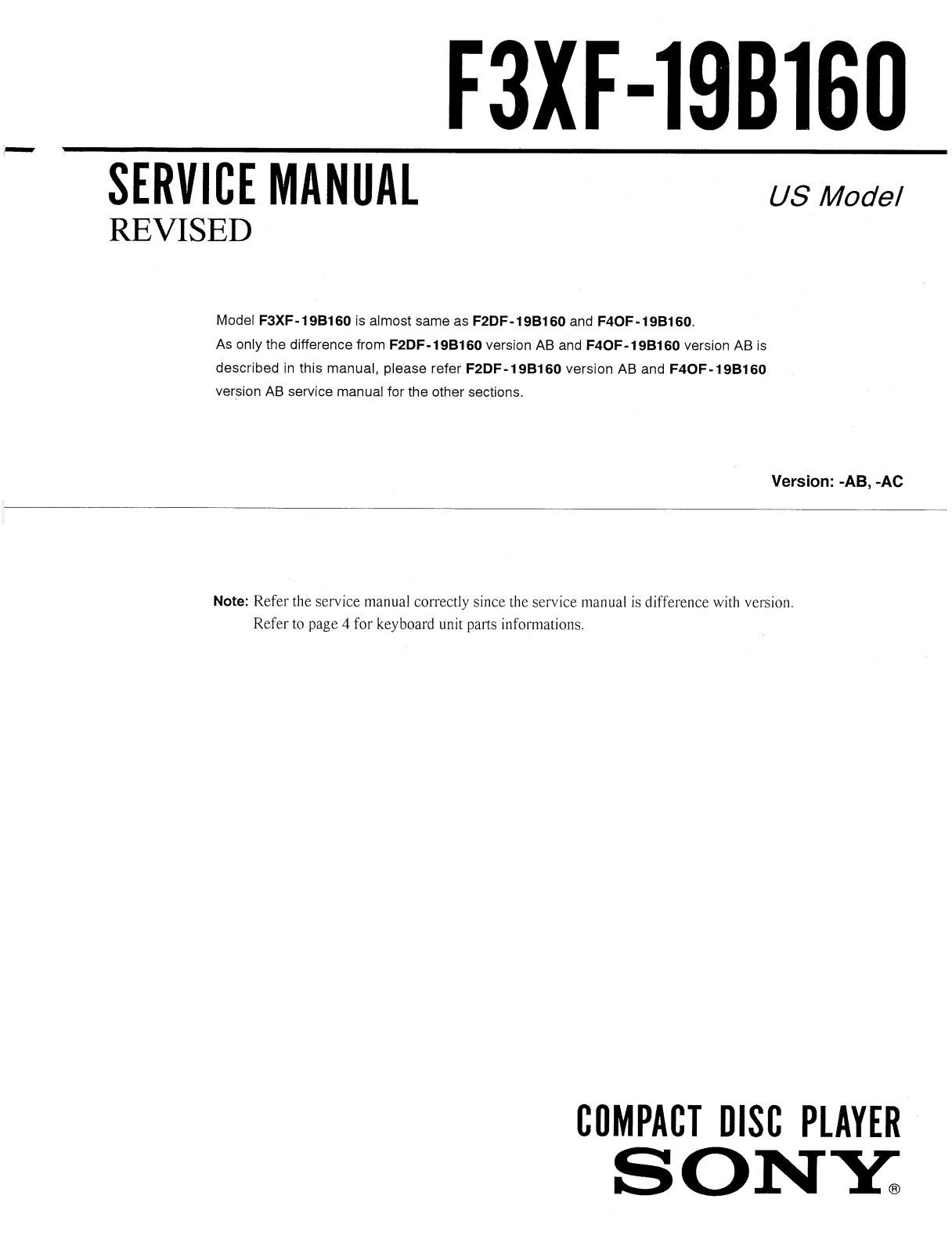 Sony F-3-XF-19-B-160 Service manual