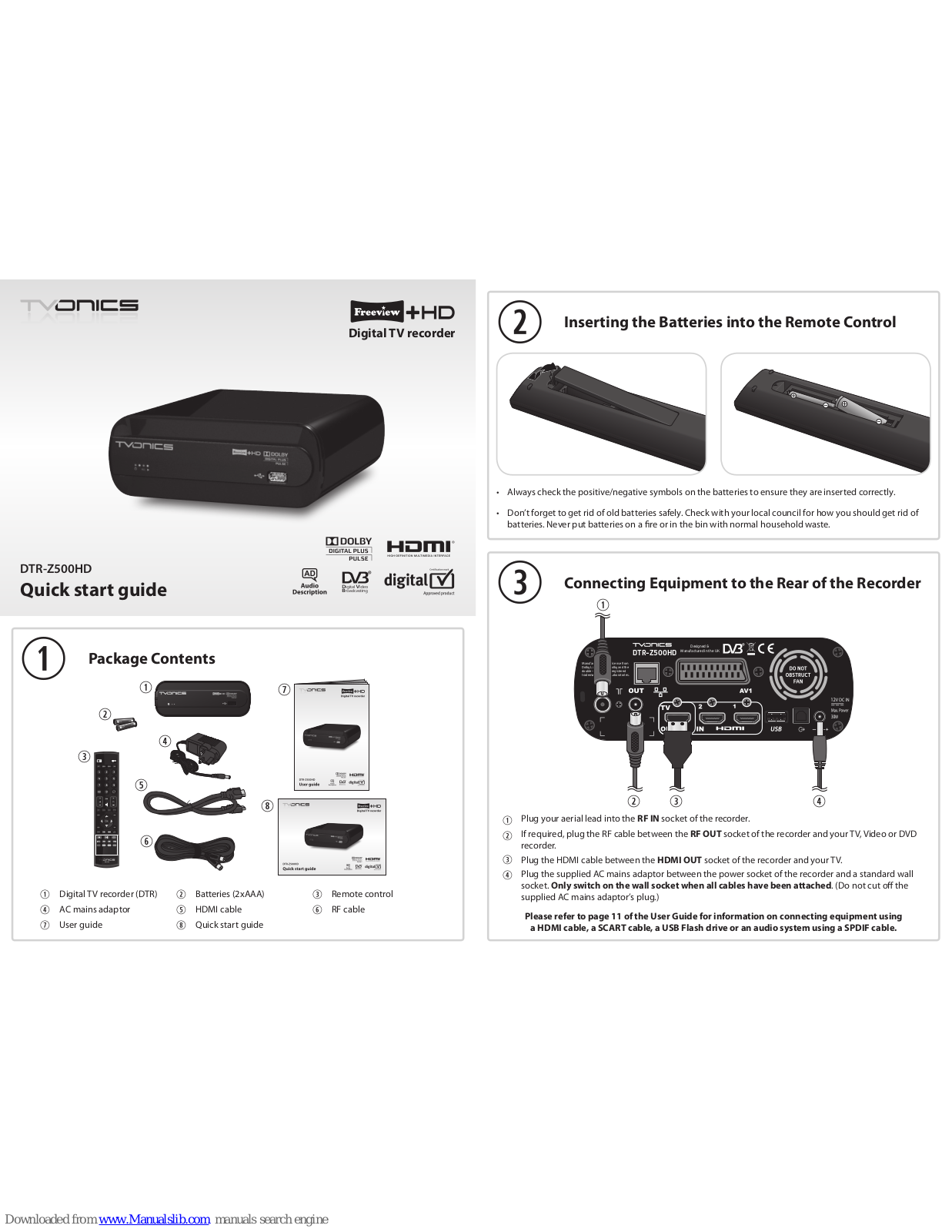 TVonics DTR-Z500HD, DTR-500HD Quick Start Manual - ManualMachine.com