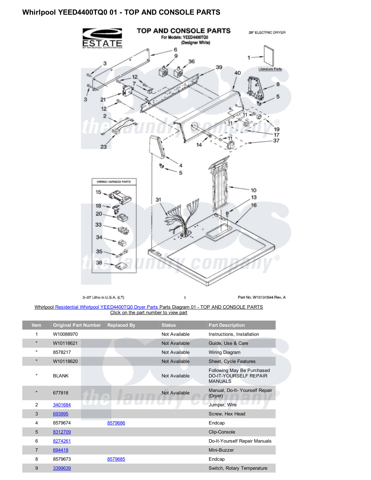 Whirlpool YEED4400TQ0 Parts Diagram