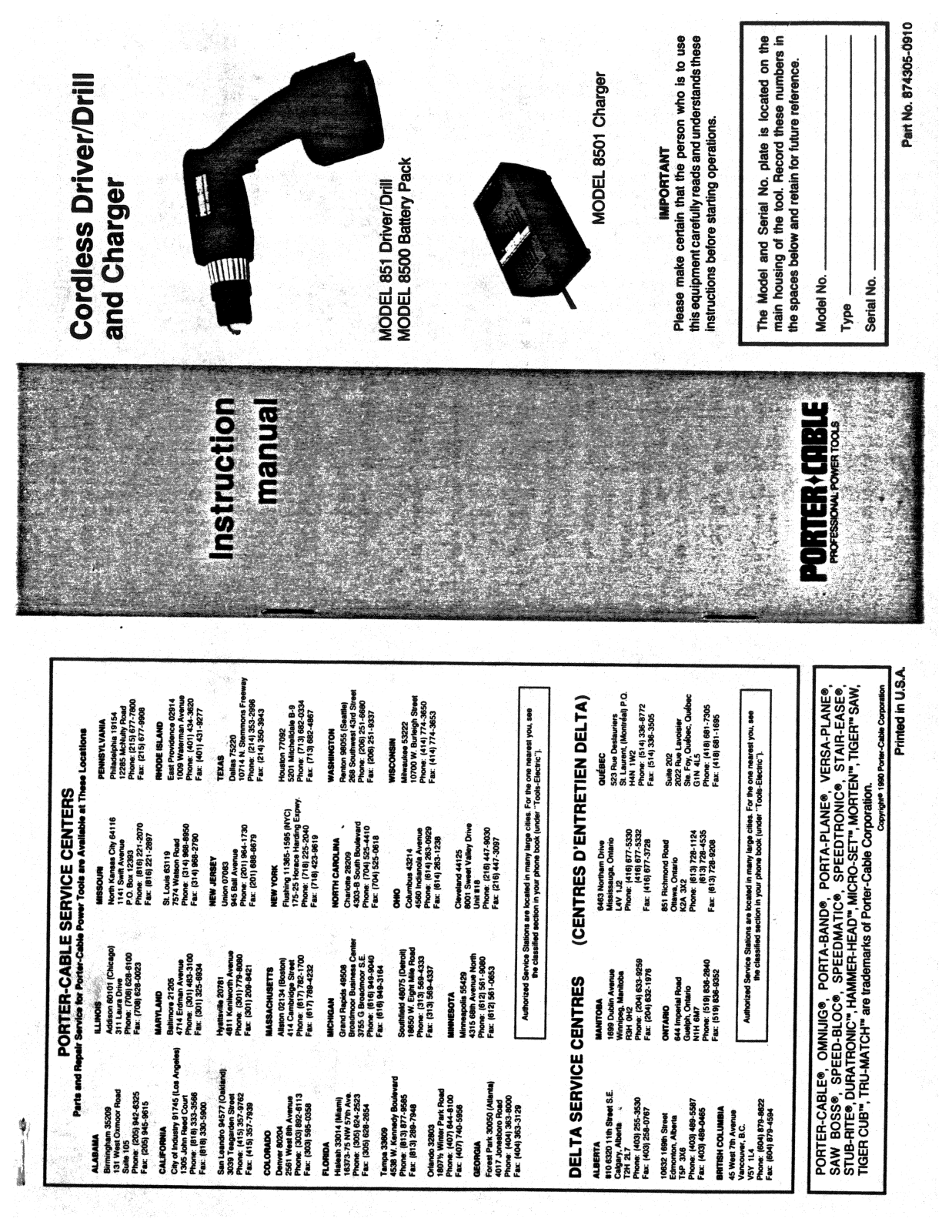 Porter-Cable 851, 8500 User Manual