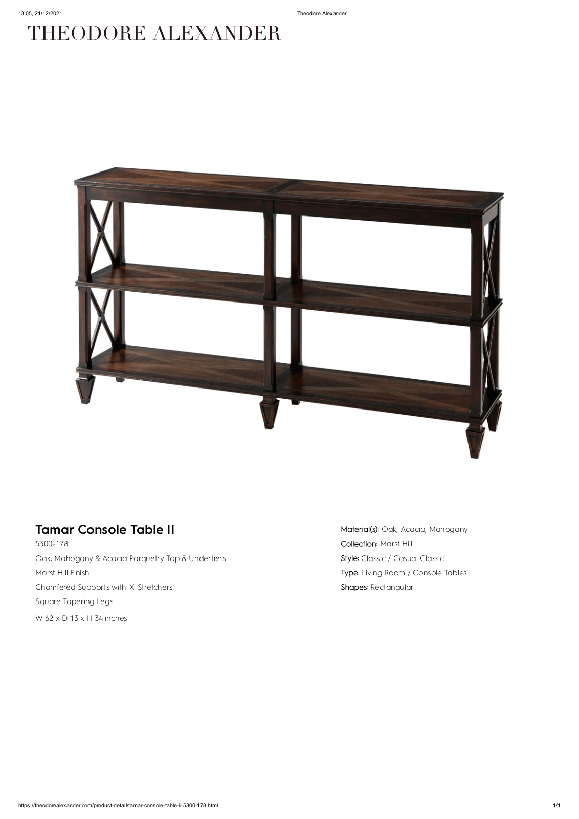 Theodore Alexander FPLJ3068 Specifications - ManualMachine.com