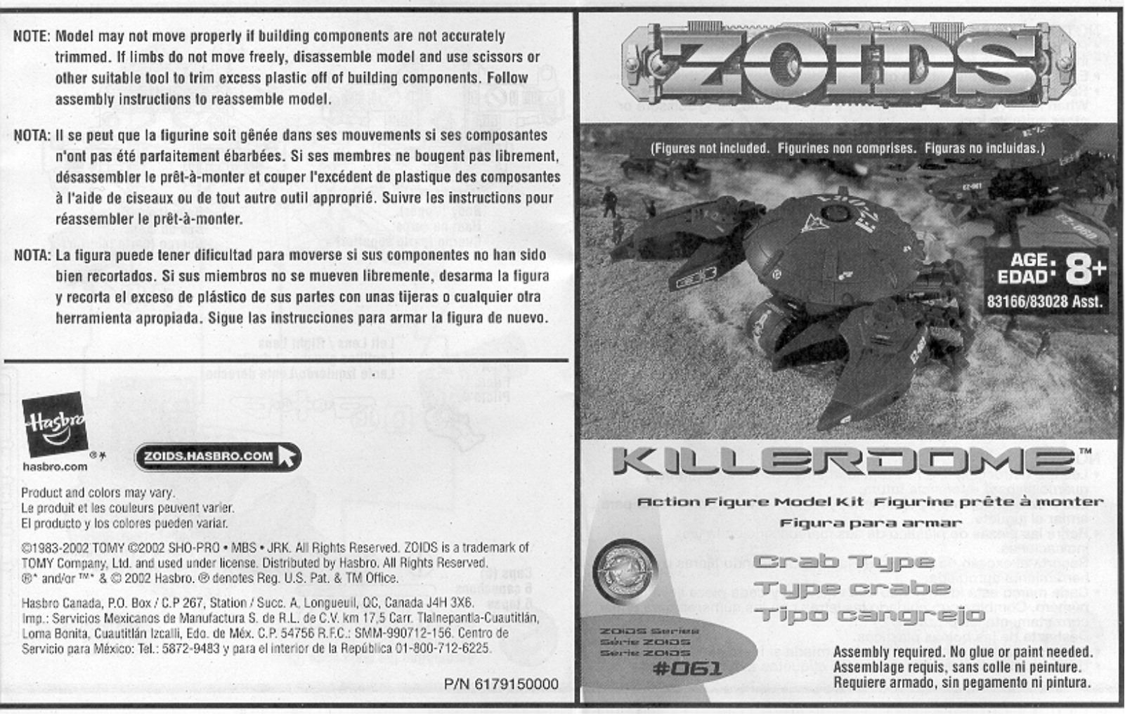 Hasbro ZOIDS KILLERDOME User Manual