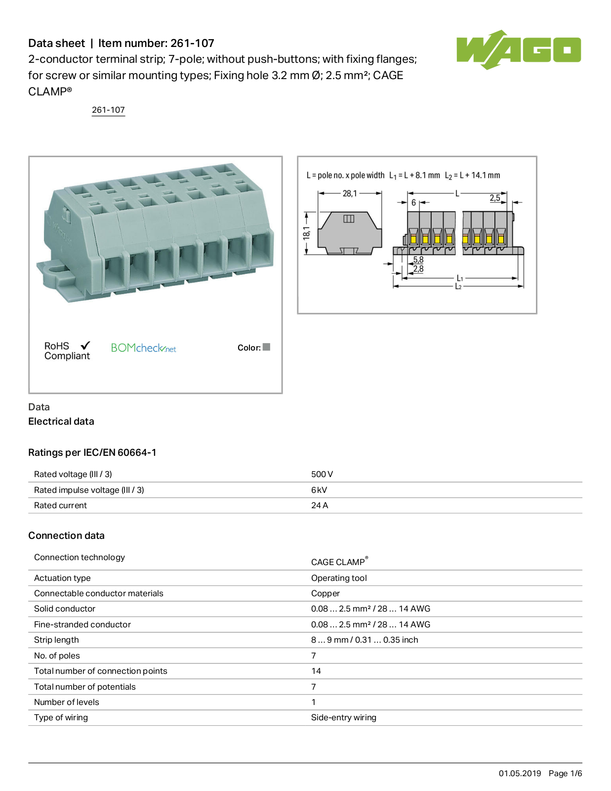 Wago 261-107 Data Sheet