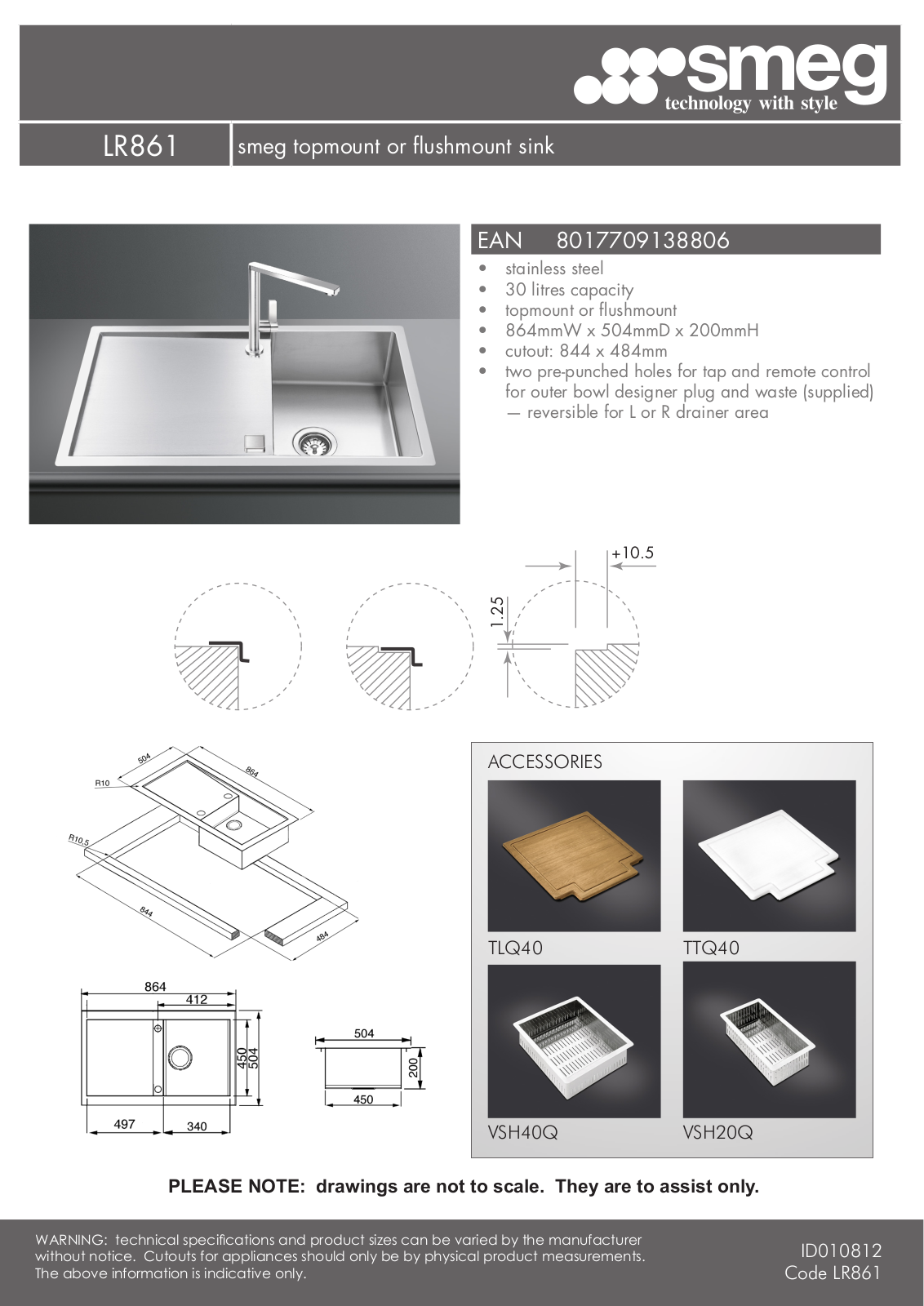 Smeg LR861 Specifications Sheet