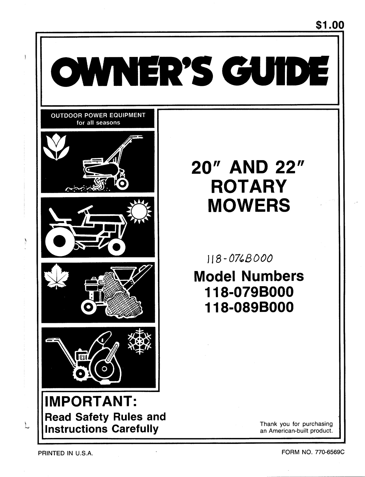 MTD 118-089B000, 118-079B000 User Manual