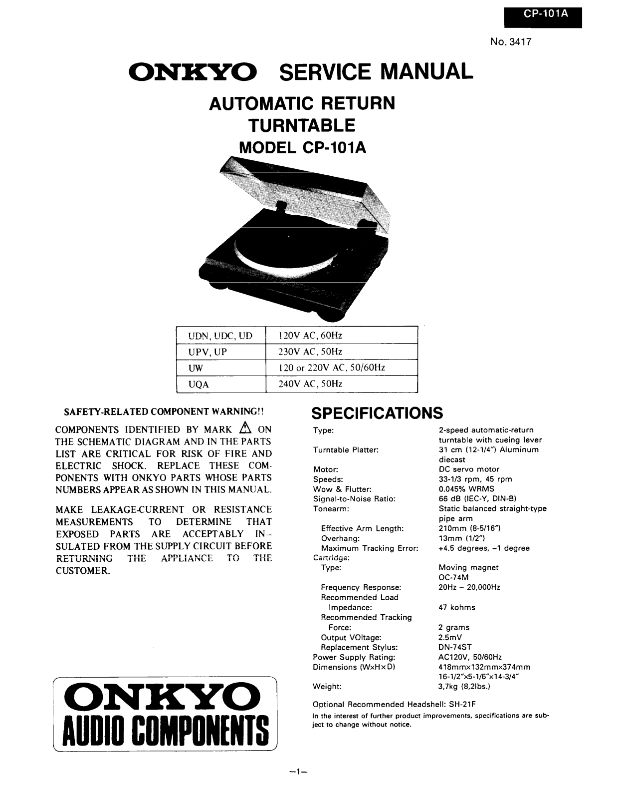 Onkyo CP-101-A Service manual