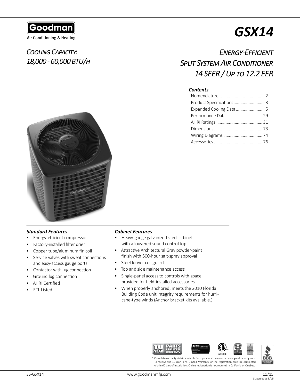 Goodman GSX1401812A User Manual