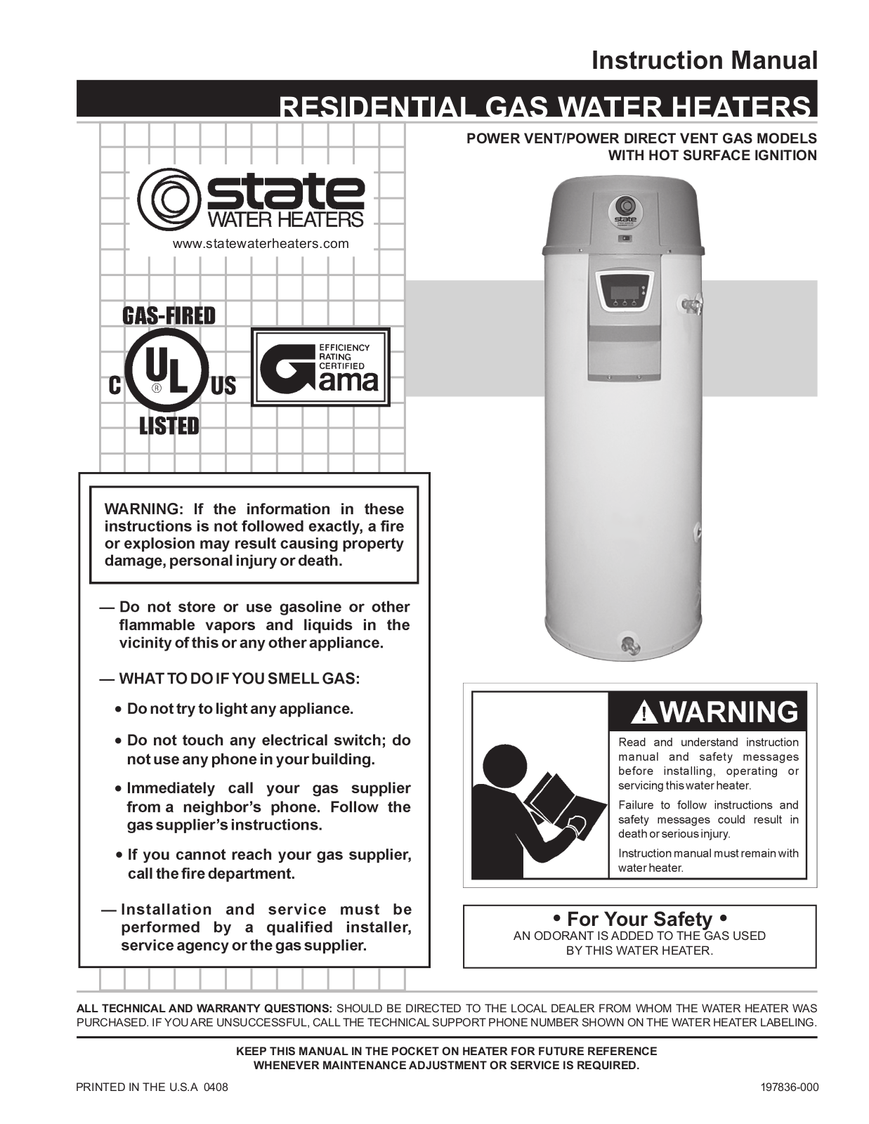 State Industries POWER DIRECT VENT GAS User Manual