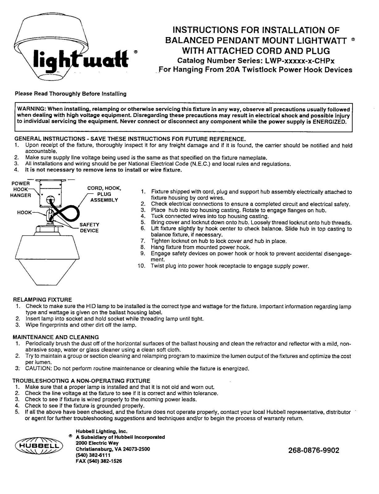 Hubbell Lighting LWP-CHP User Manual