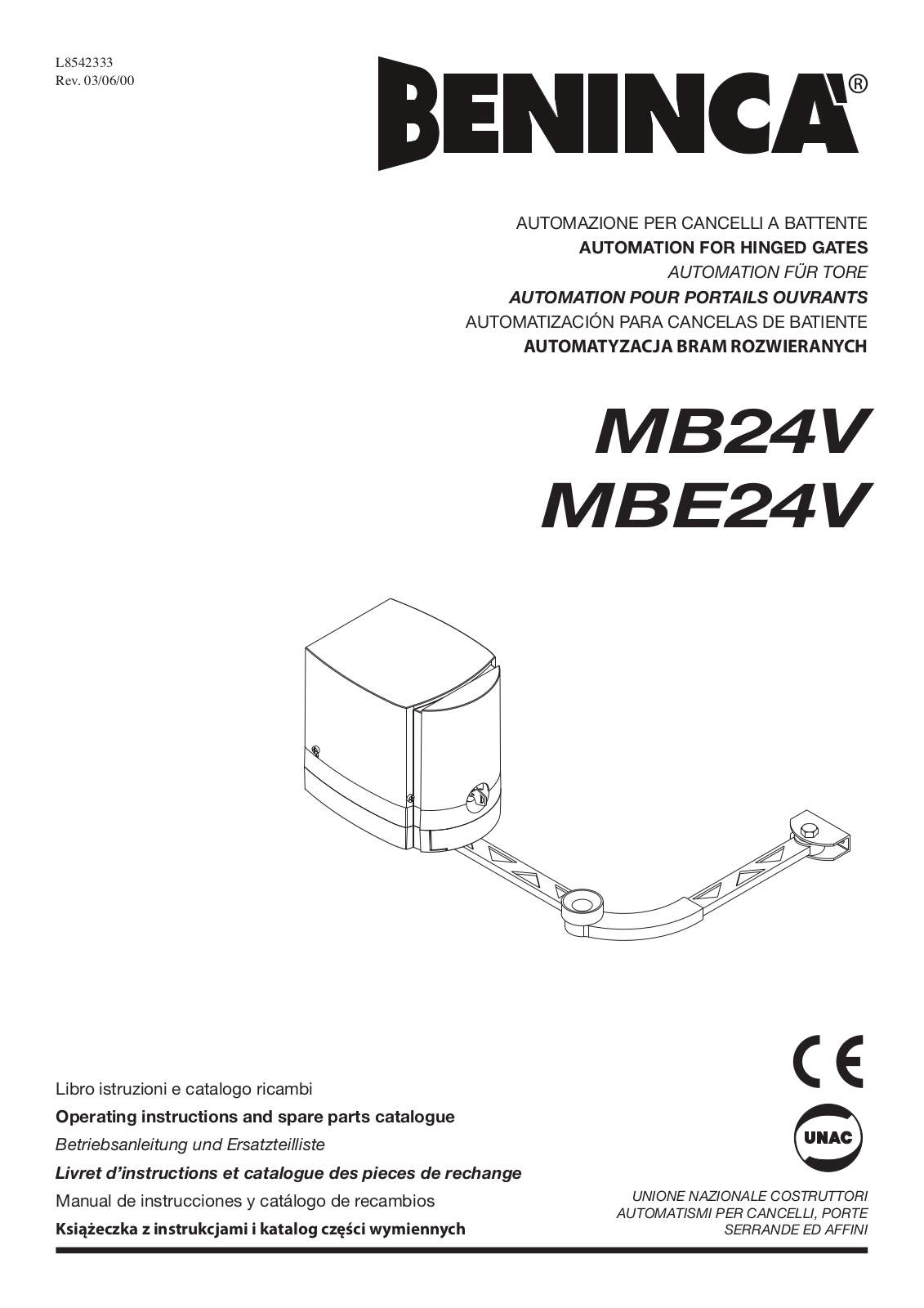 Beninca MB, MBE 24v User Manual