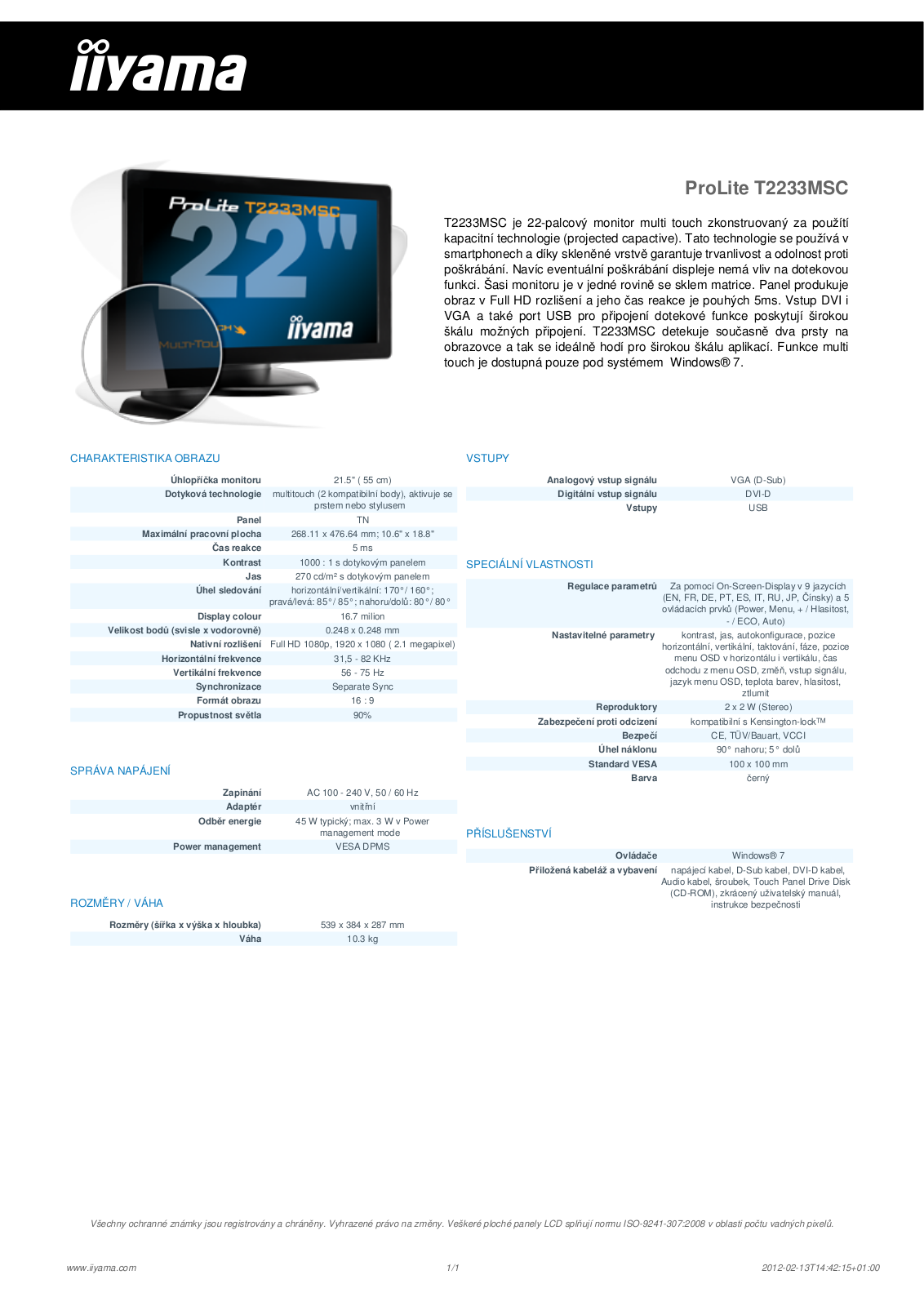 Iiyama PROLITE T2233MSC User Manual