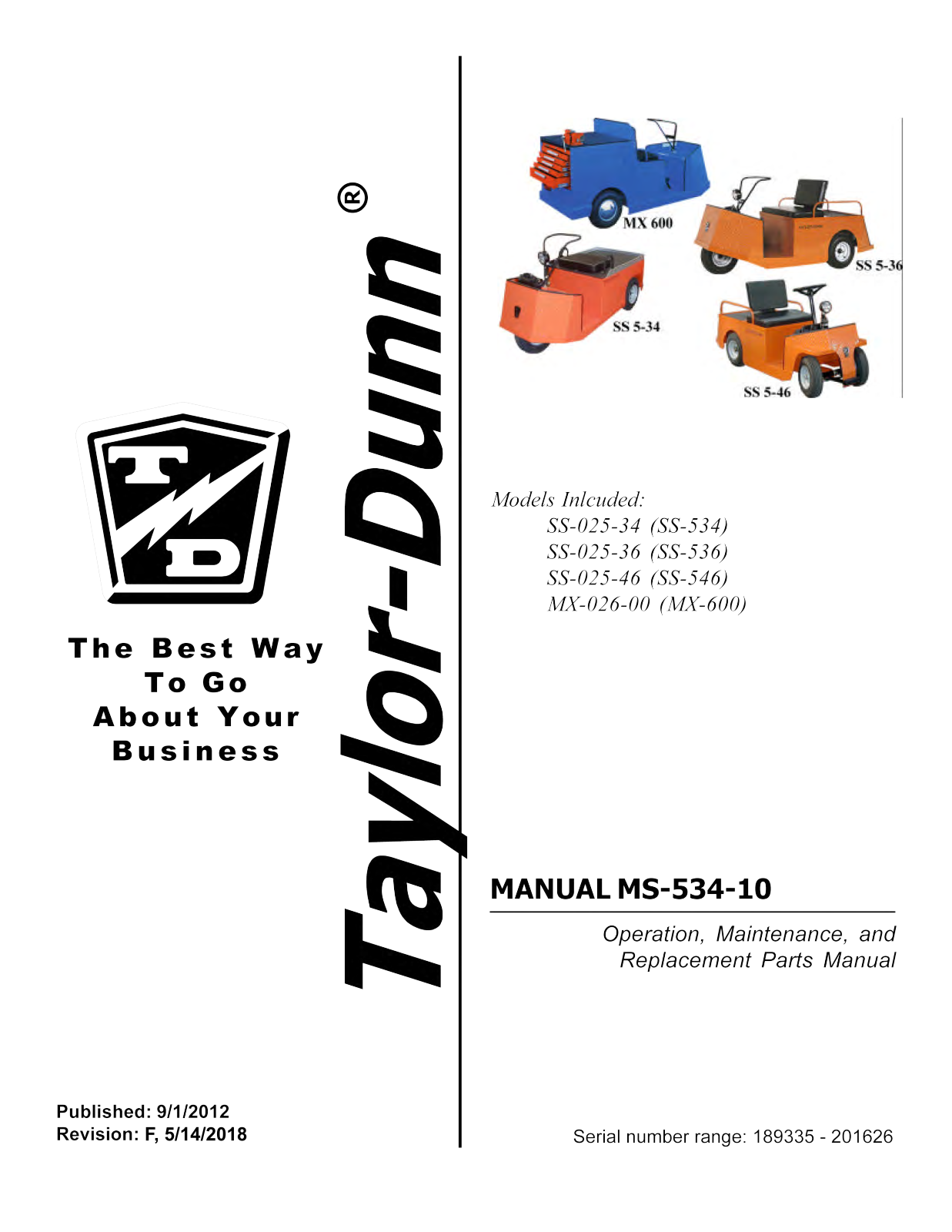 Taylor-Dunn SS-025-34, SS-025-36, SS-536, MX-026-00, SS-025-46 Operation, Maintenance, And Replacement Parts Manual - ManualMachine.com