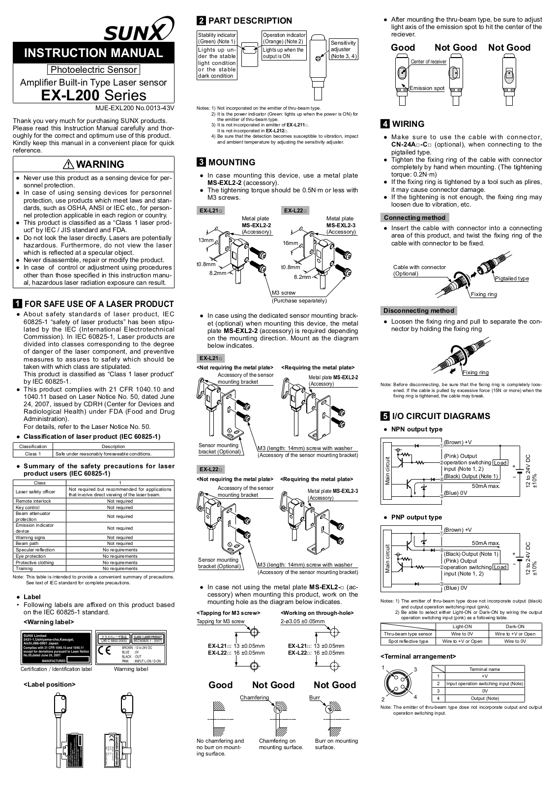 Panasonic EX-L211-P-J Installation  Manual