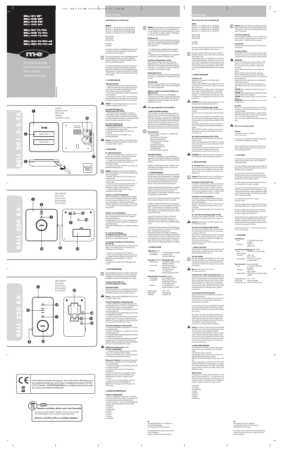 m-e modern-electronics Bell-201 Set, Bell-202 Set, Bell-203 Set, Bell-220 Set, Bell-201 TX Operating Instructions