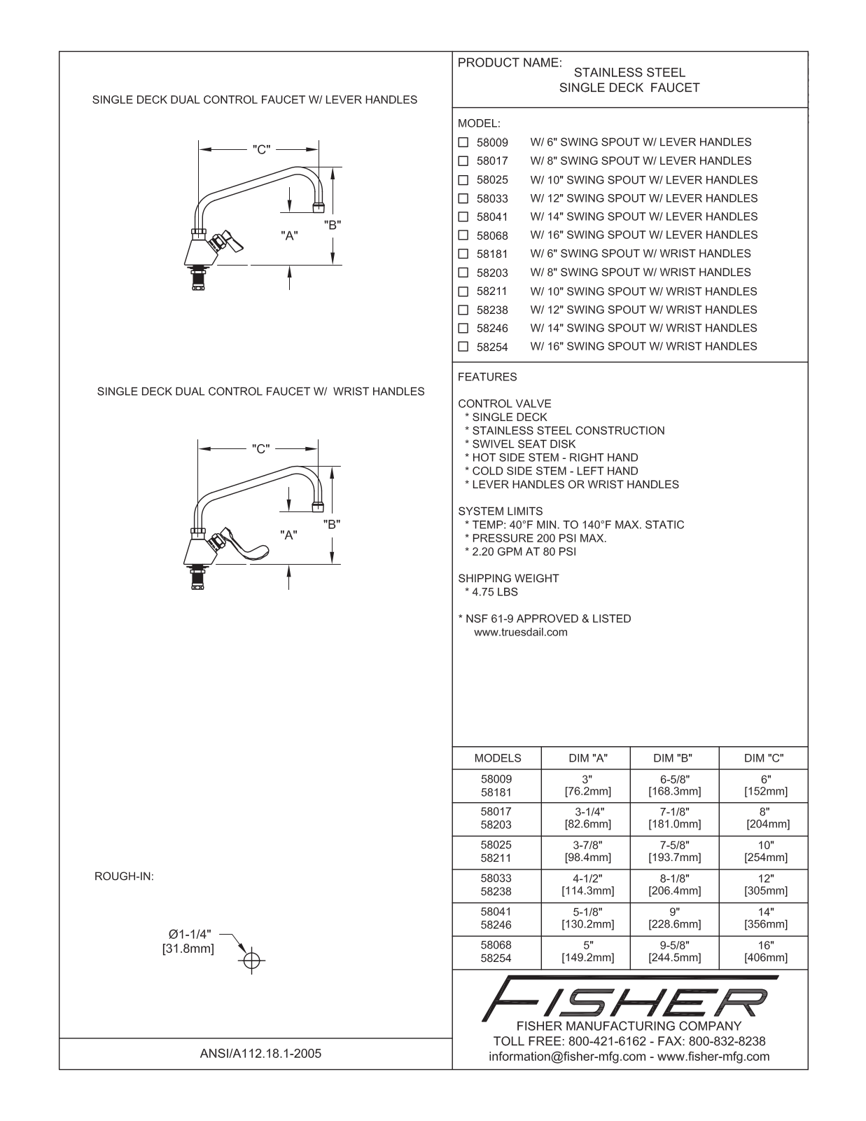 Fisher Manufacturing 58009 User Manual