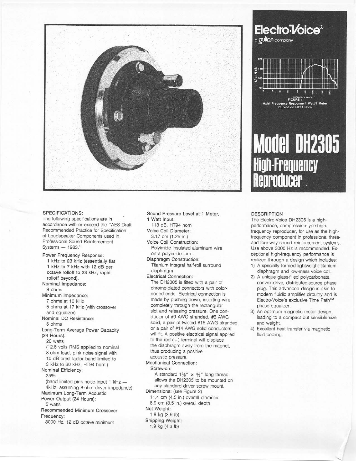 Electro-voice DH2305 DATASHEET