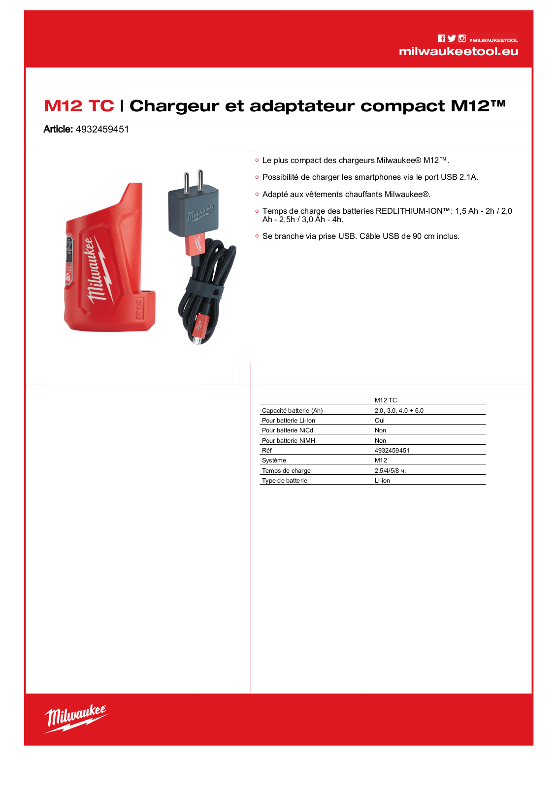 Milwaukee 4932459450, M12 TC Specification - ManualMachine.com