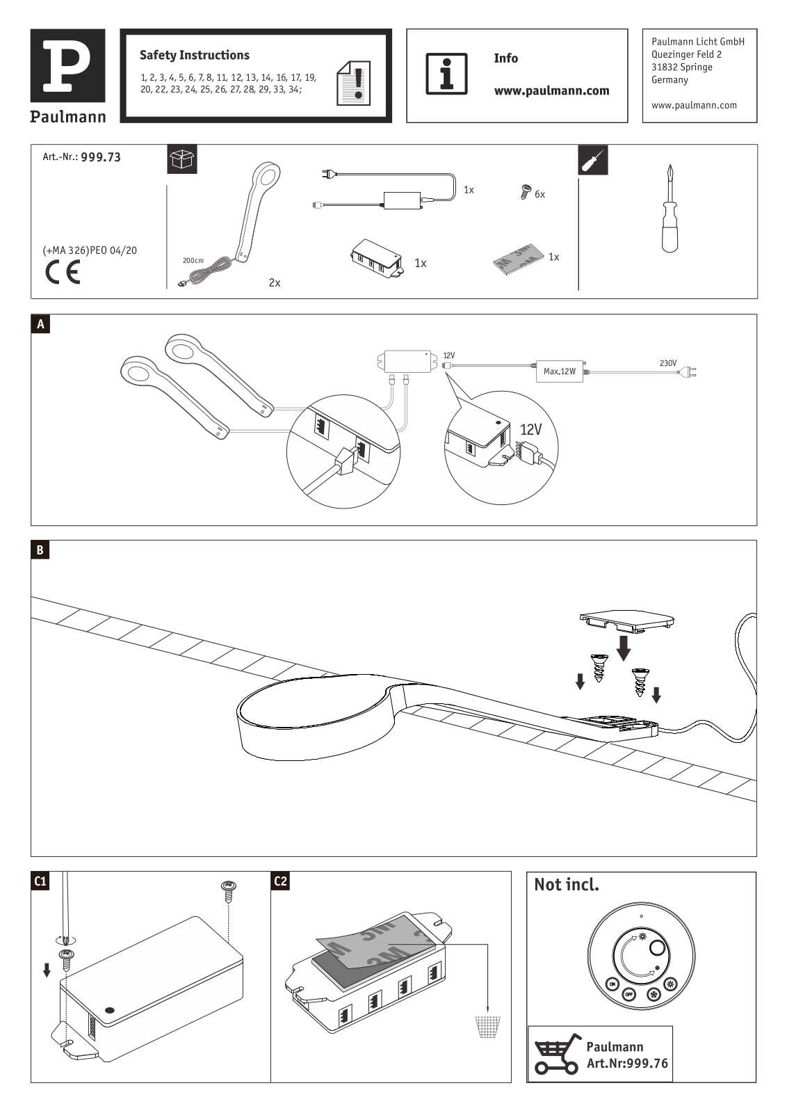 Paulmann 99973 Installation manual - ManualMachine.com