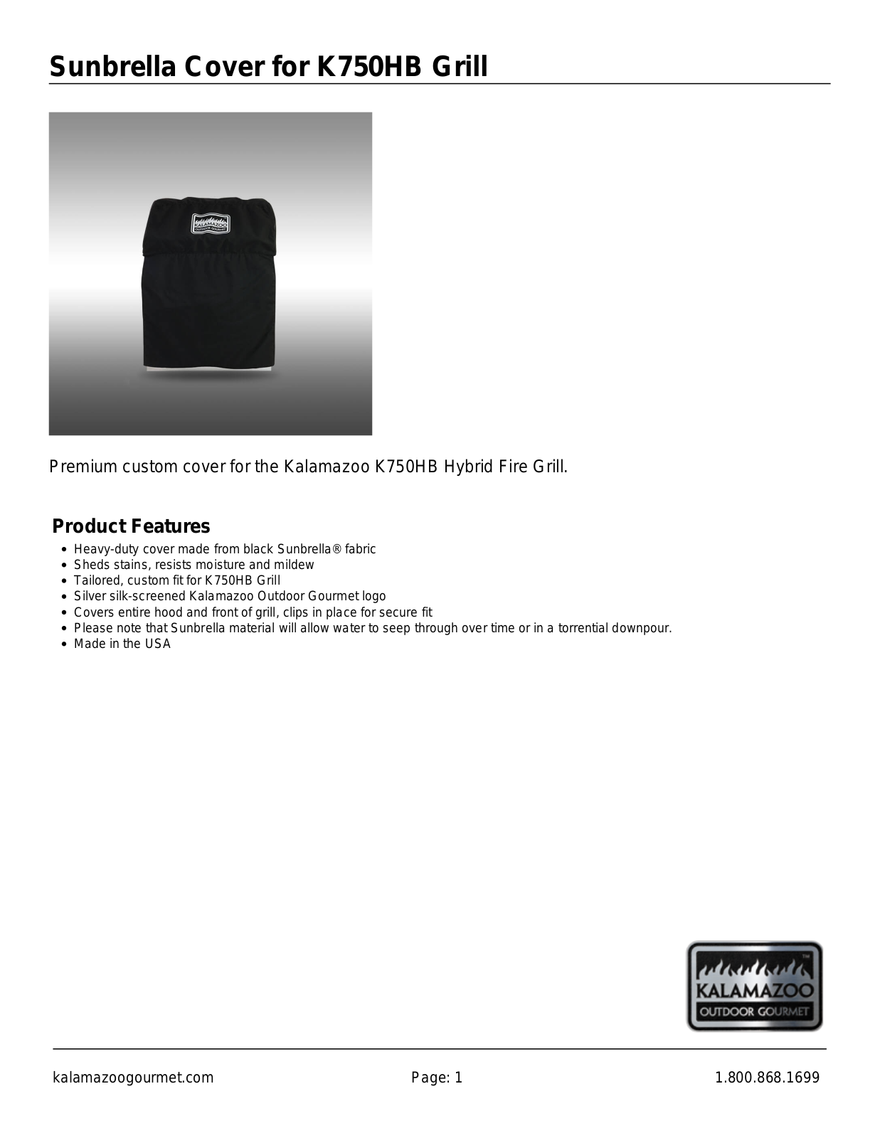 Kalamazoo Outdoor Gourmet AC-GJ-750HB, AC-GJ-750HS Specifications Sheet