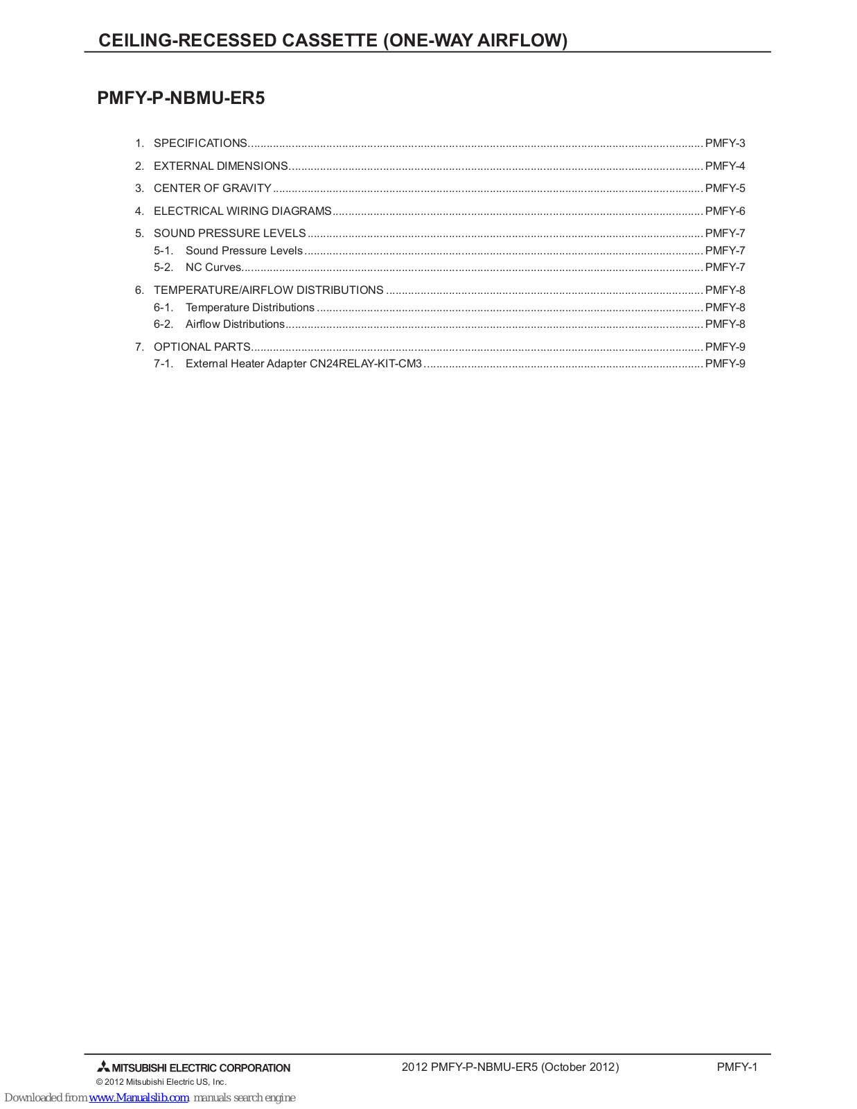 Mitsubishi Electric PMFY-P-NBMU-ER5, PMFY-1 Engineering Manual