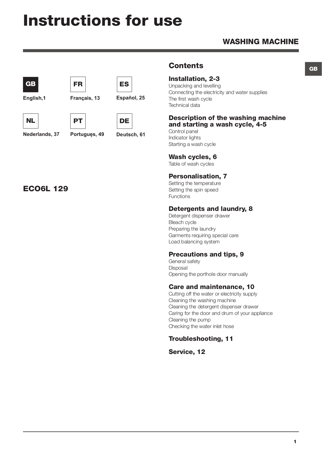 Hotpoint ECO6L 129 User Manual