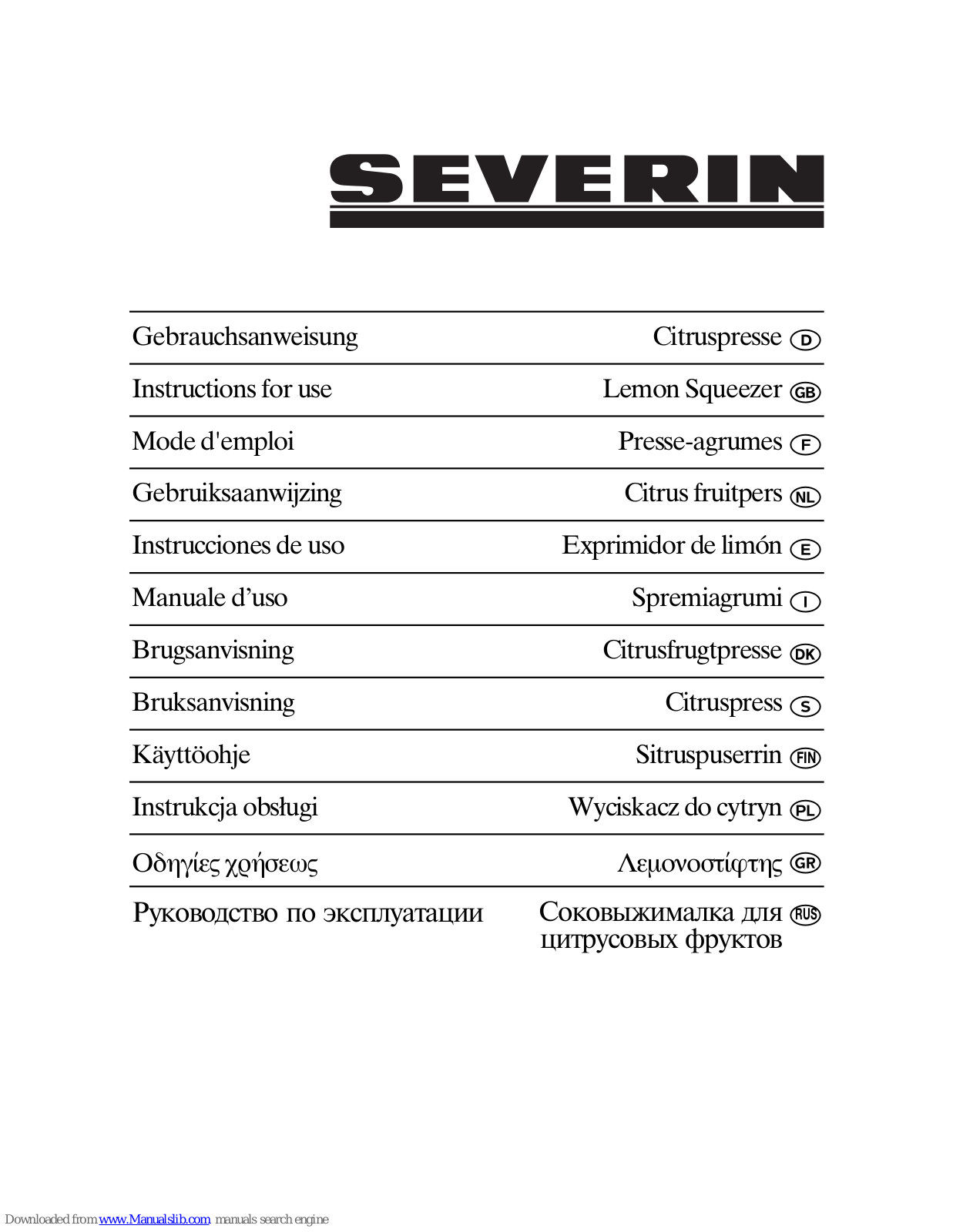 SEVERIN CP 3542 - PRESSE-AGRUMES, 3542 Instructions For Use Manual