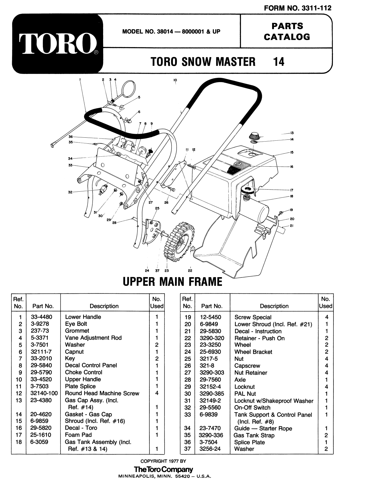 Toro 38014 Parts Catalogue