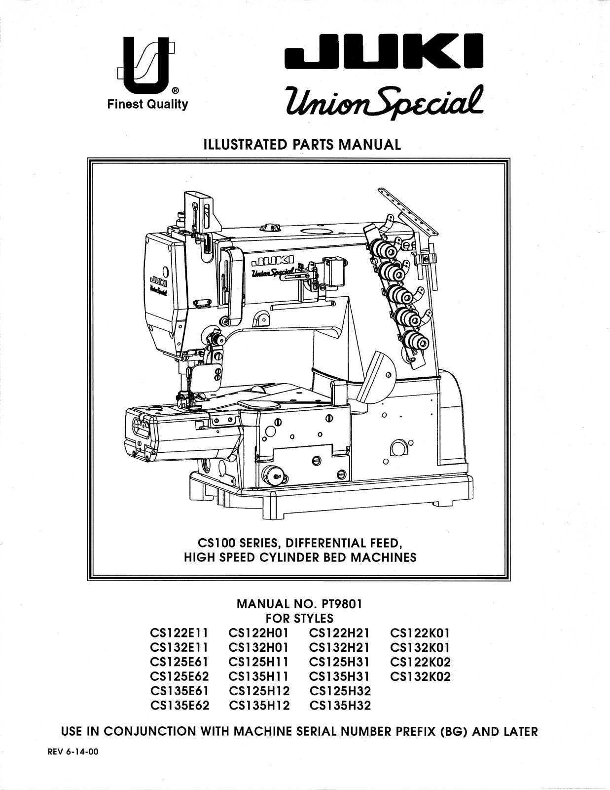 Union Special CS122E11, CS122H01, CS122H21, CS122K01, CS122K02 Parts List