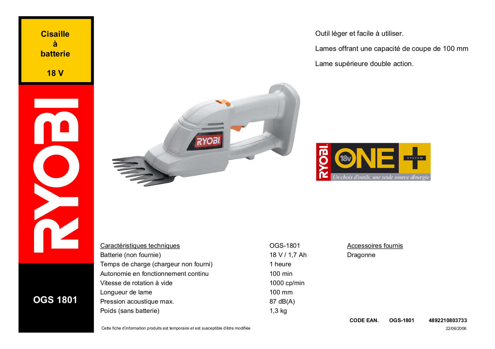 RYOBI OGS-1801 User Manual