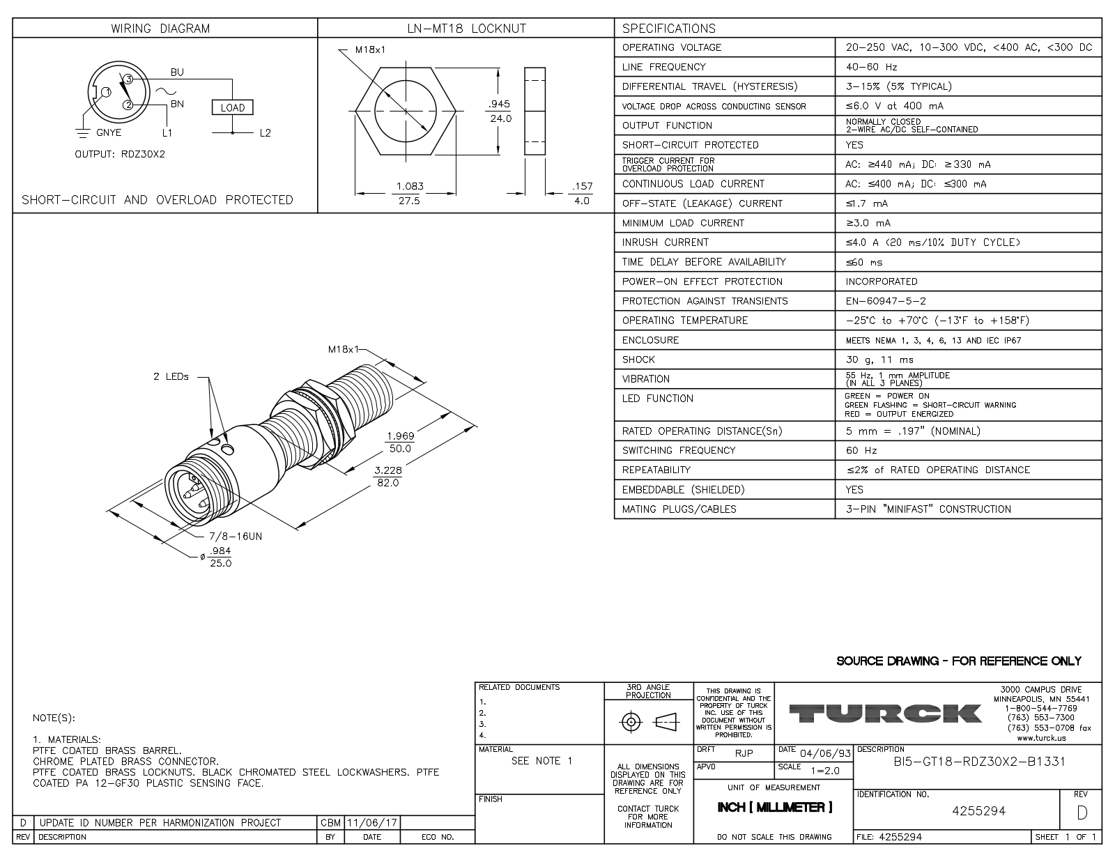 Turck BI5-GT18-RDZ30X2-B1331 Data Sheet