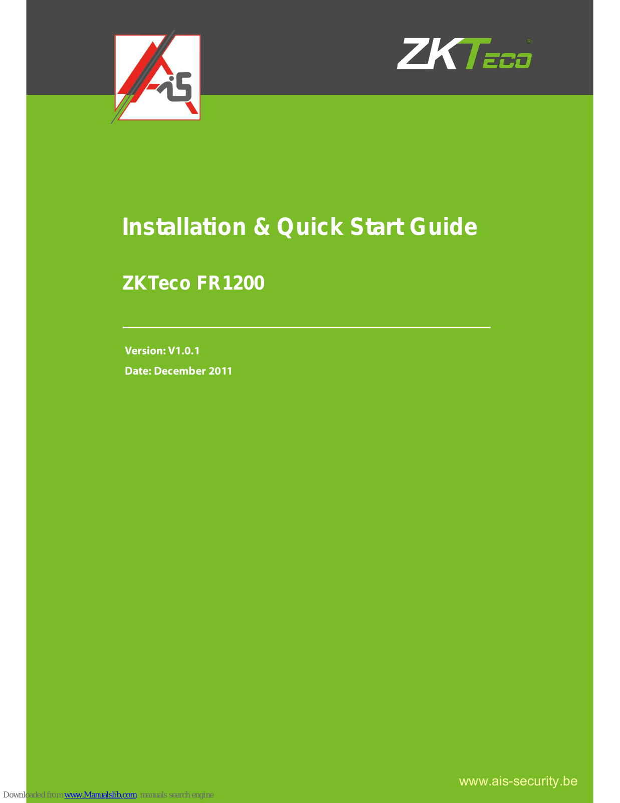 ZKTeco FR1200 Installation & Quick Start Manual