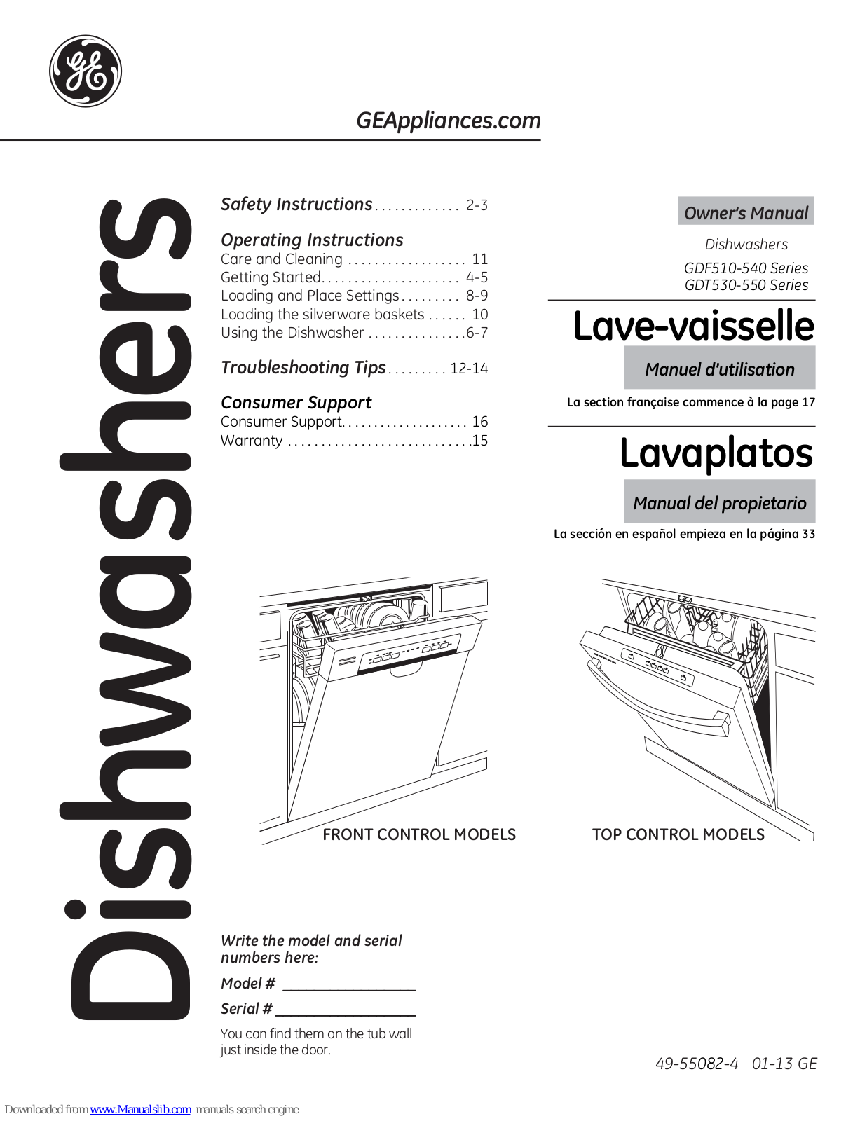 GE GDF520PSDSS, GDT530PSDSS, GDT530PGDBB, GDT530PGDWW, GDF540HGDWW Owner's Manual