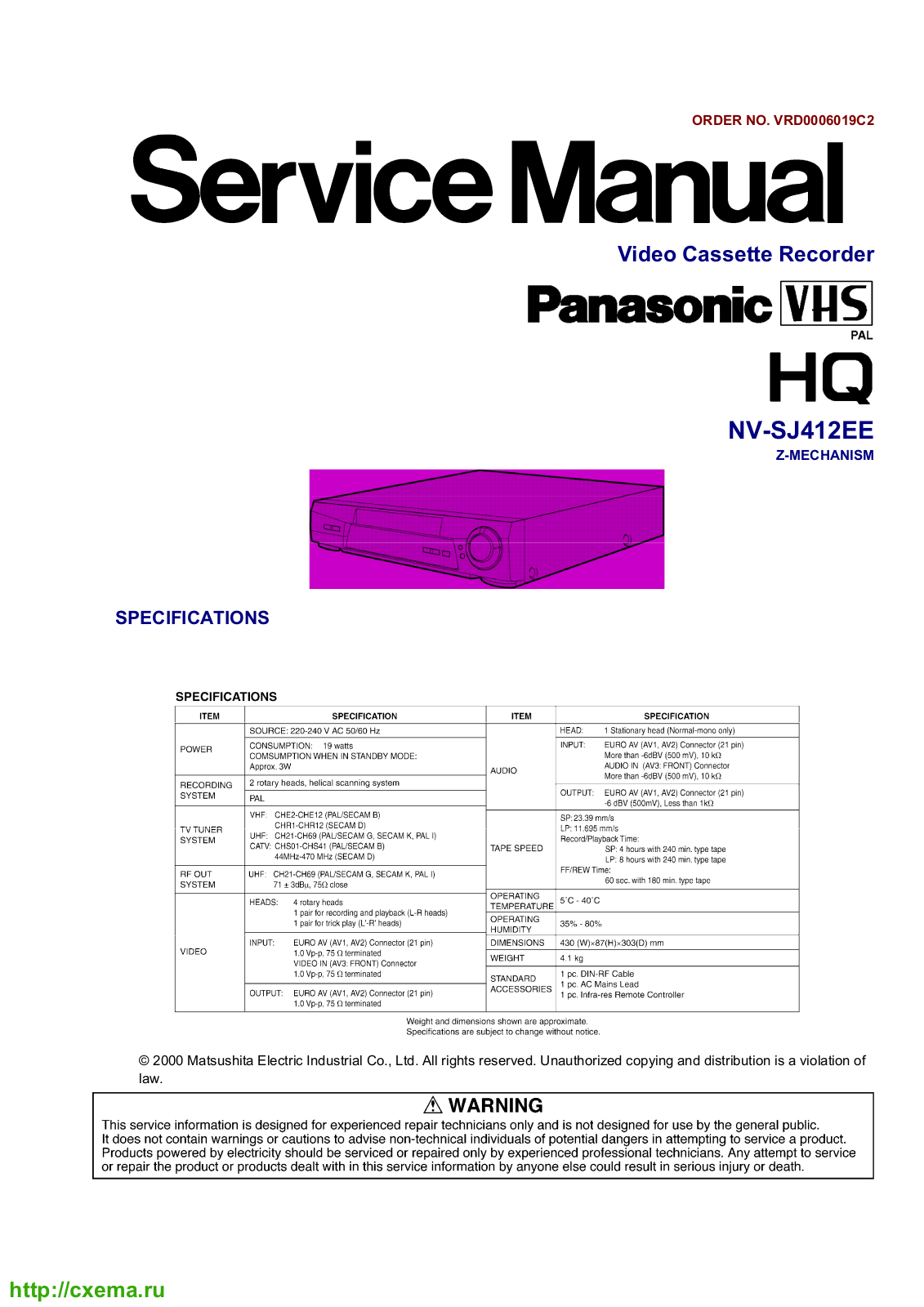 PANASONIC NV-SJ412 Service Manual