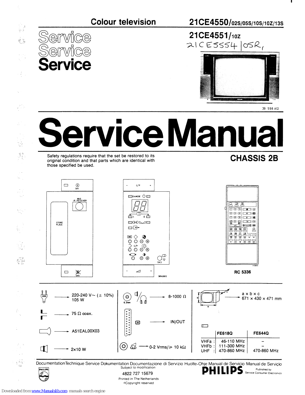 Philips 21CE4550/02S, 21CE4550/10S, 21CE4550/10Z, 21CE4550/13S, 21CE4551/10Z Service Manual