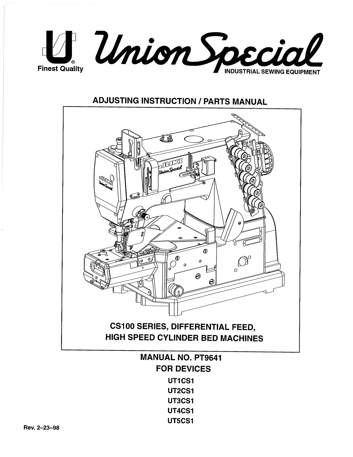 Union Special CS100- UT1CS1, CS100-UT2CS1, CS100-UT3CS1, CS100-UT4CS1, CS100-UT5CS1 Parts List