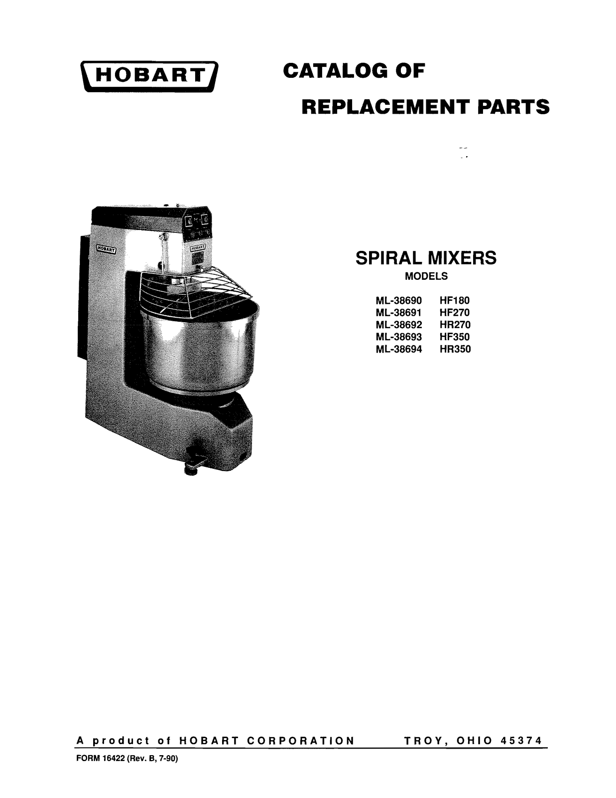 Hobart Food Machines HF180 Parts List