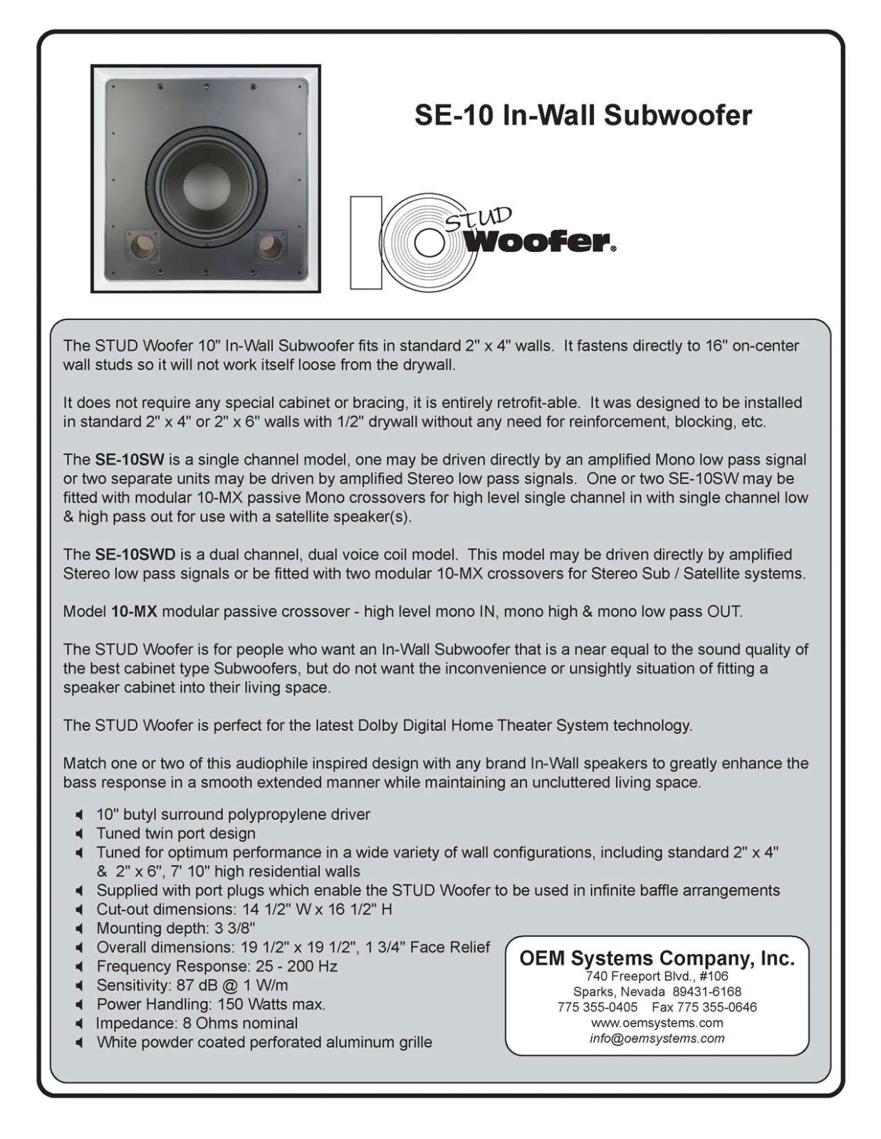 OEM Systems SE-10 User Manual